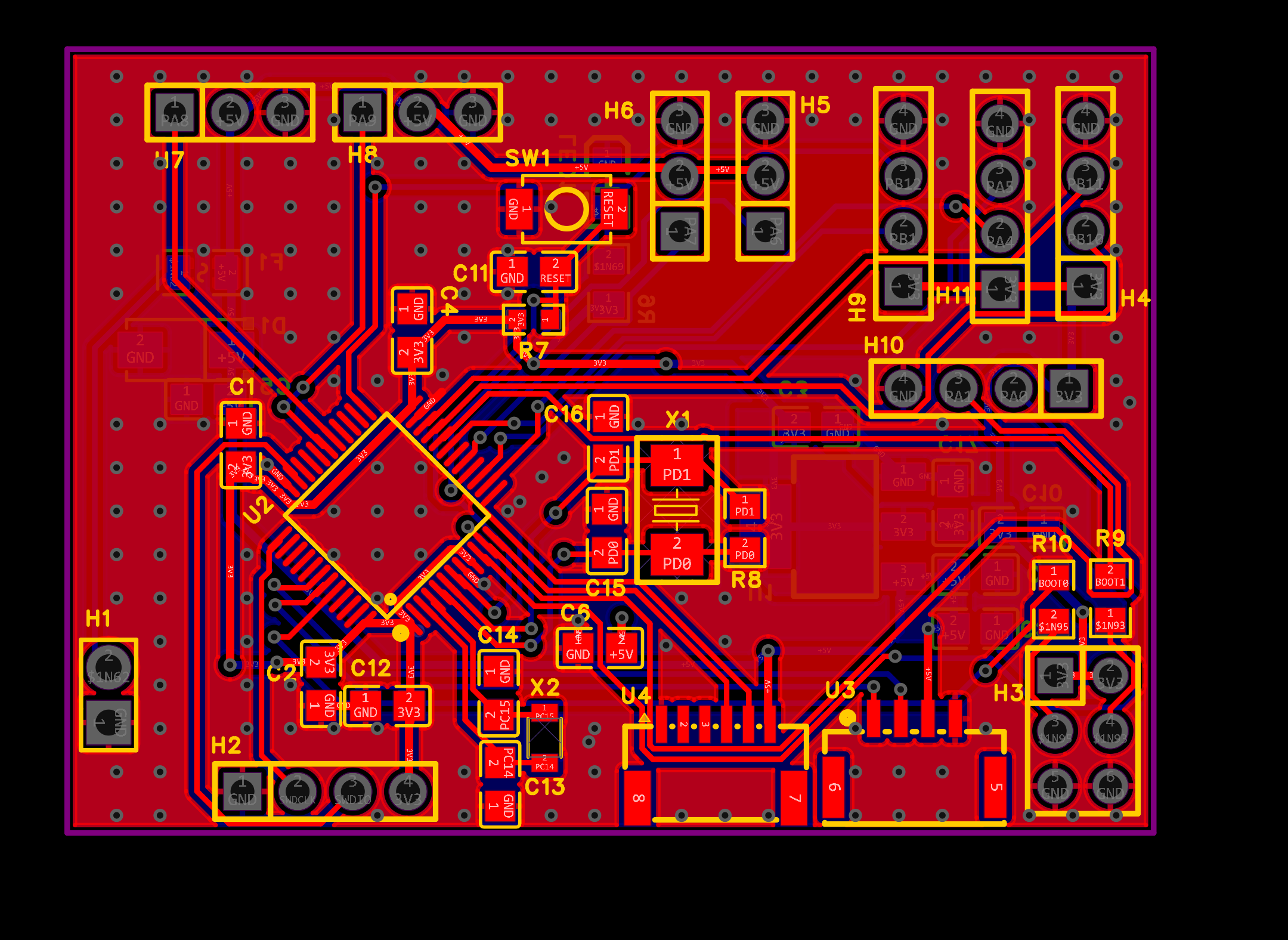 四层 PCB 的实际布局截图